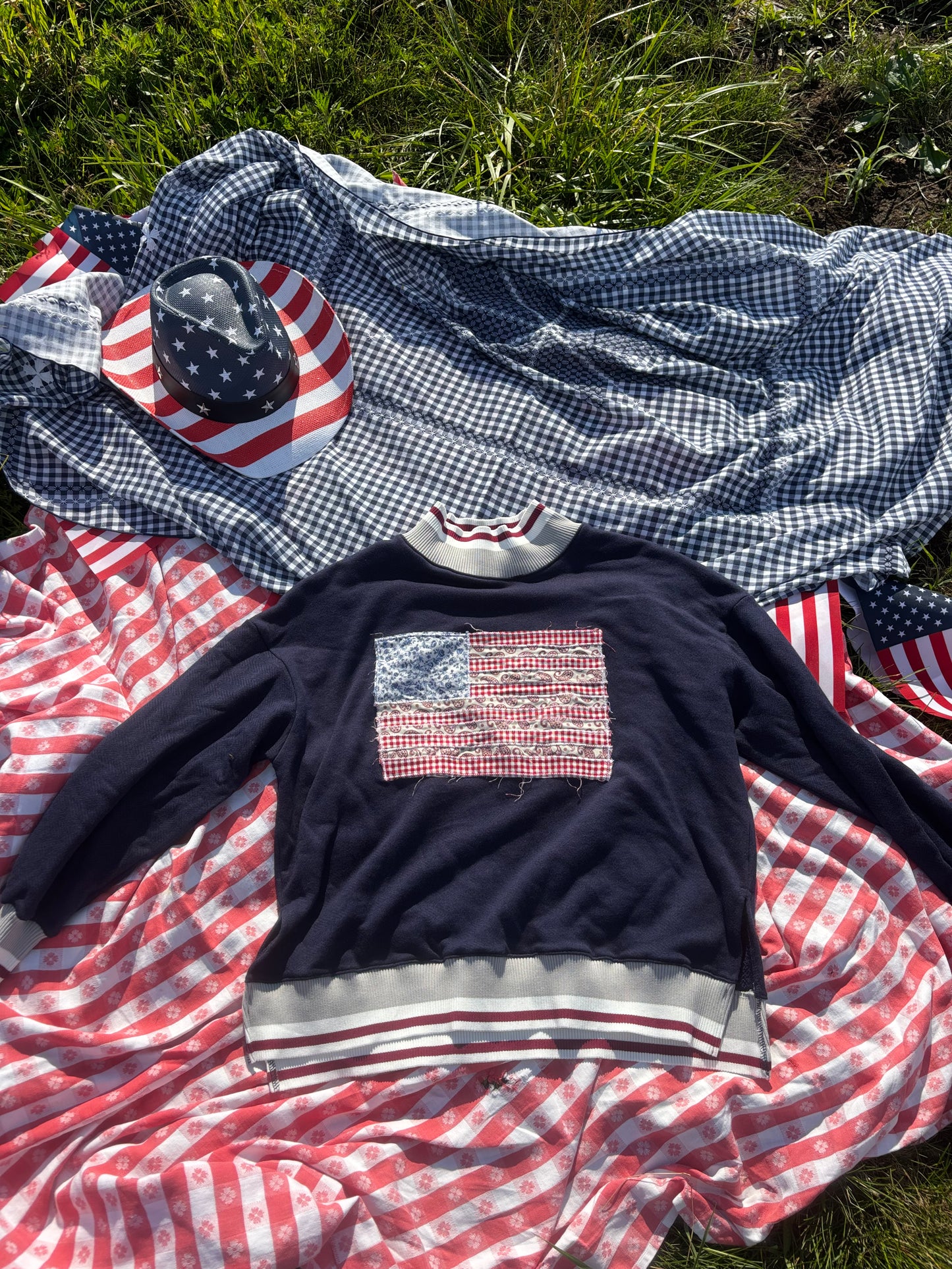 Quilted Flag Mockneck- SMALL