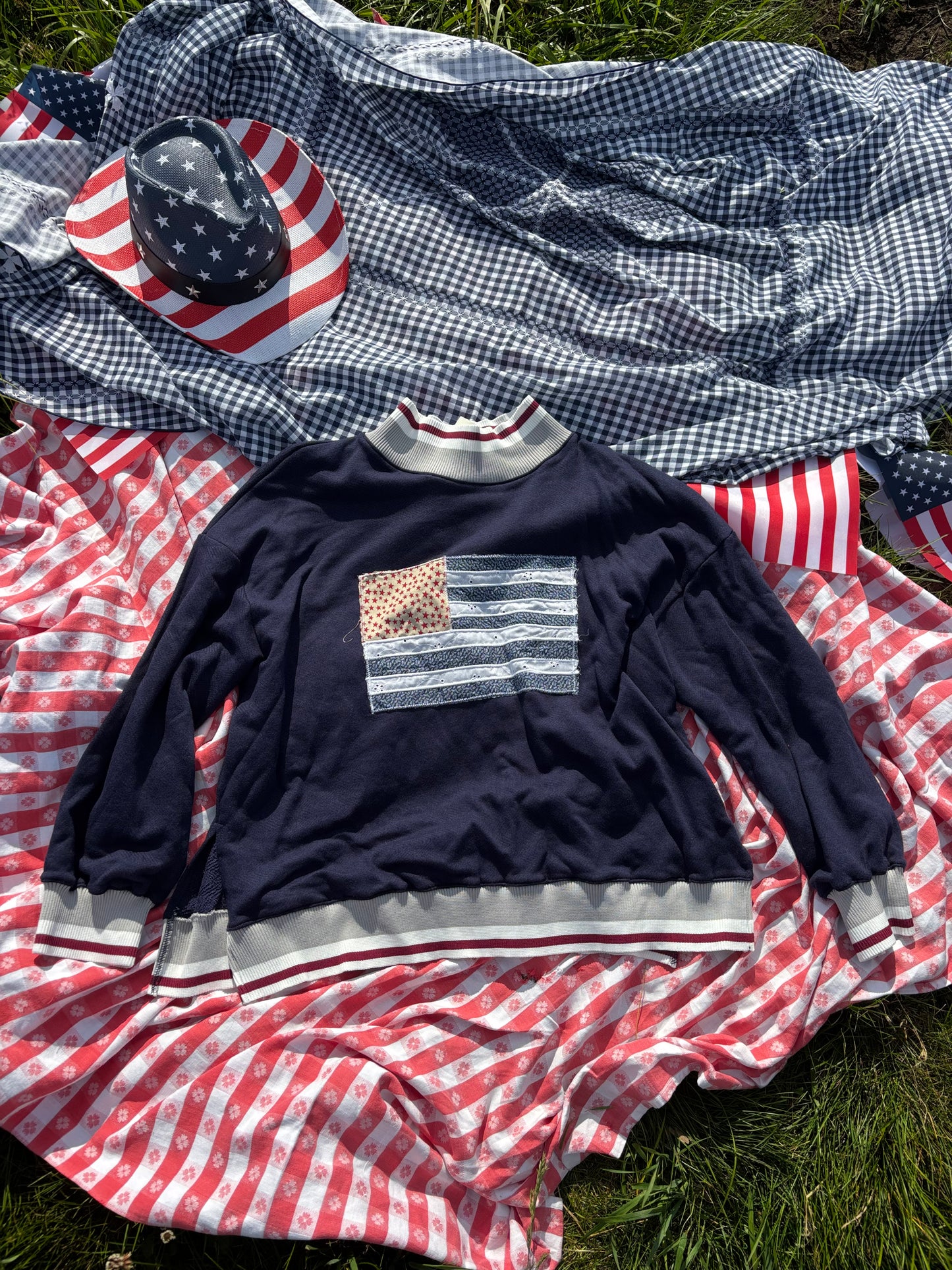 Quilted Flag Mockneck - LARGE