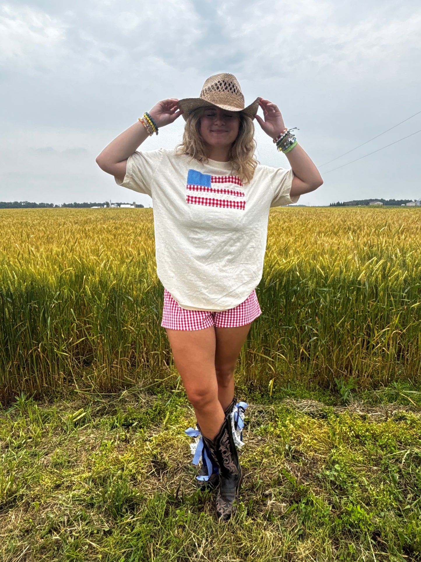 Quilted Flag Tee - CREAM