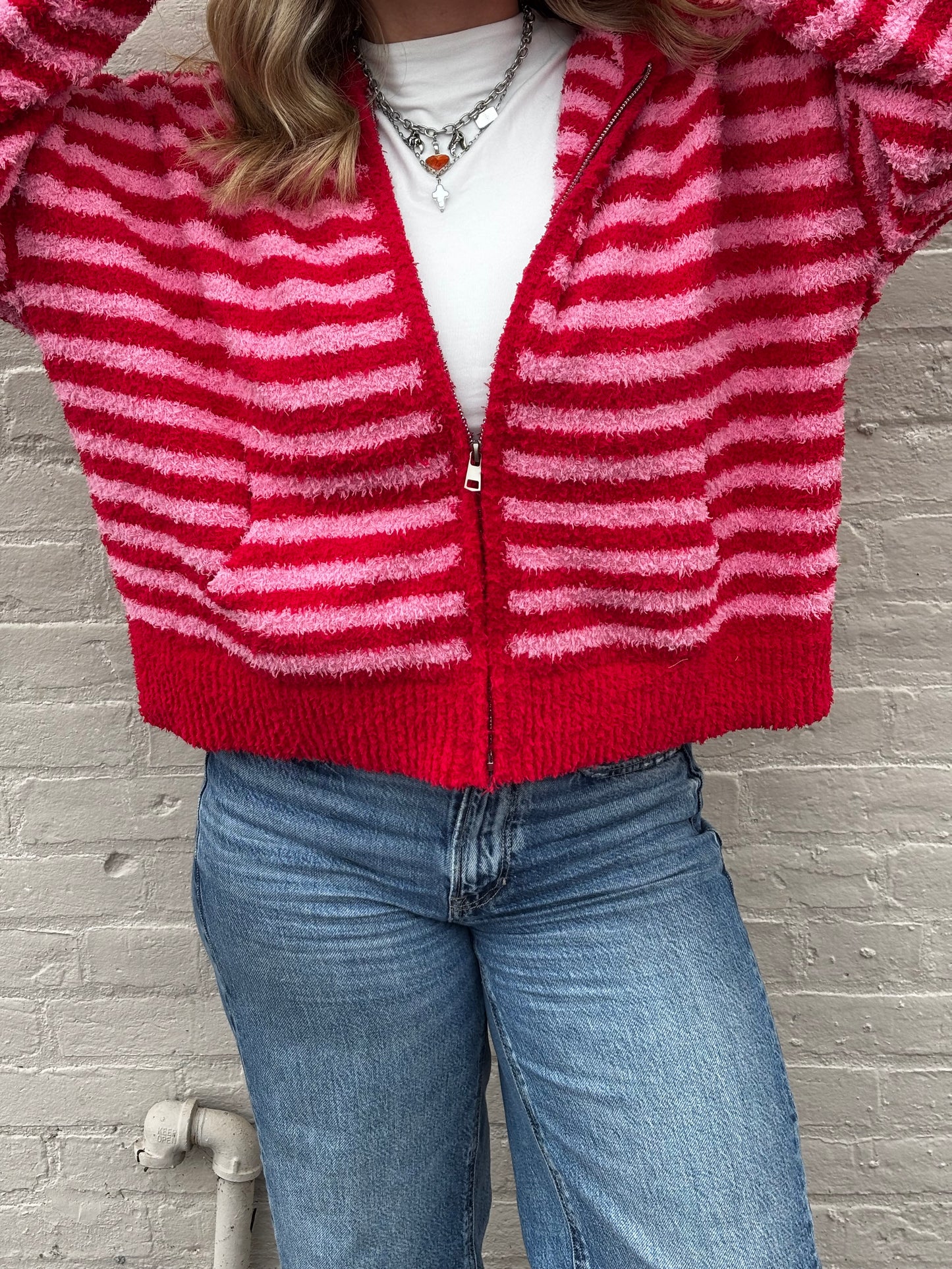 Pink and Red Striped Cardi