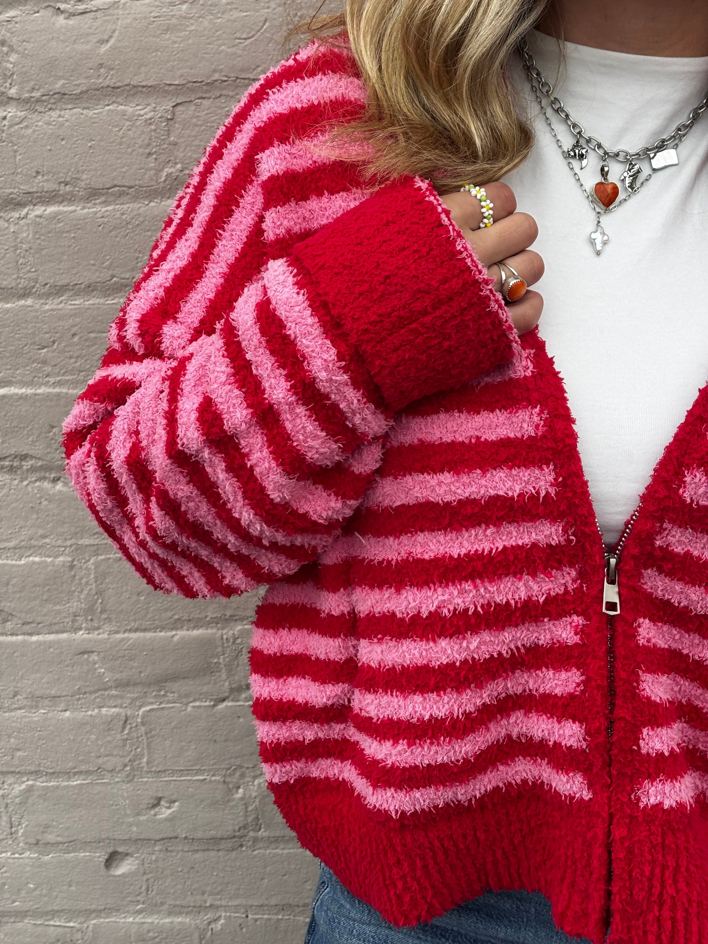 Pink and Red Striped Cardi
