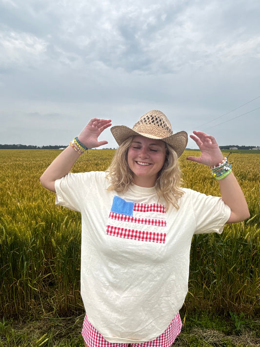Quilted Flag Tee - CREAM
