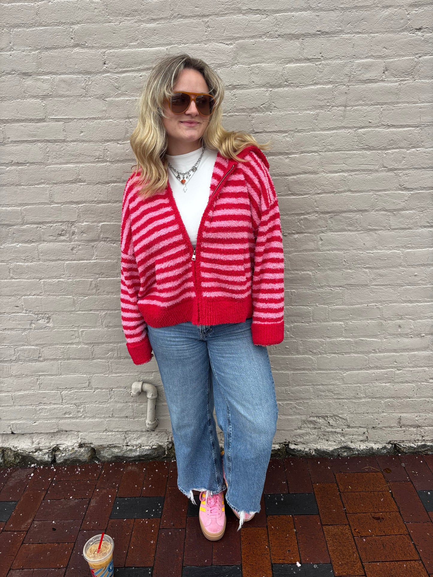Pink and Red Striped Cardi