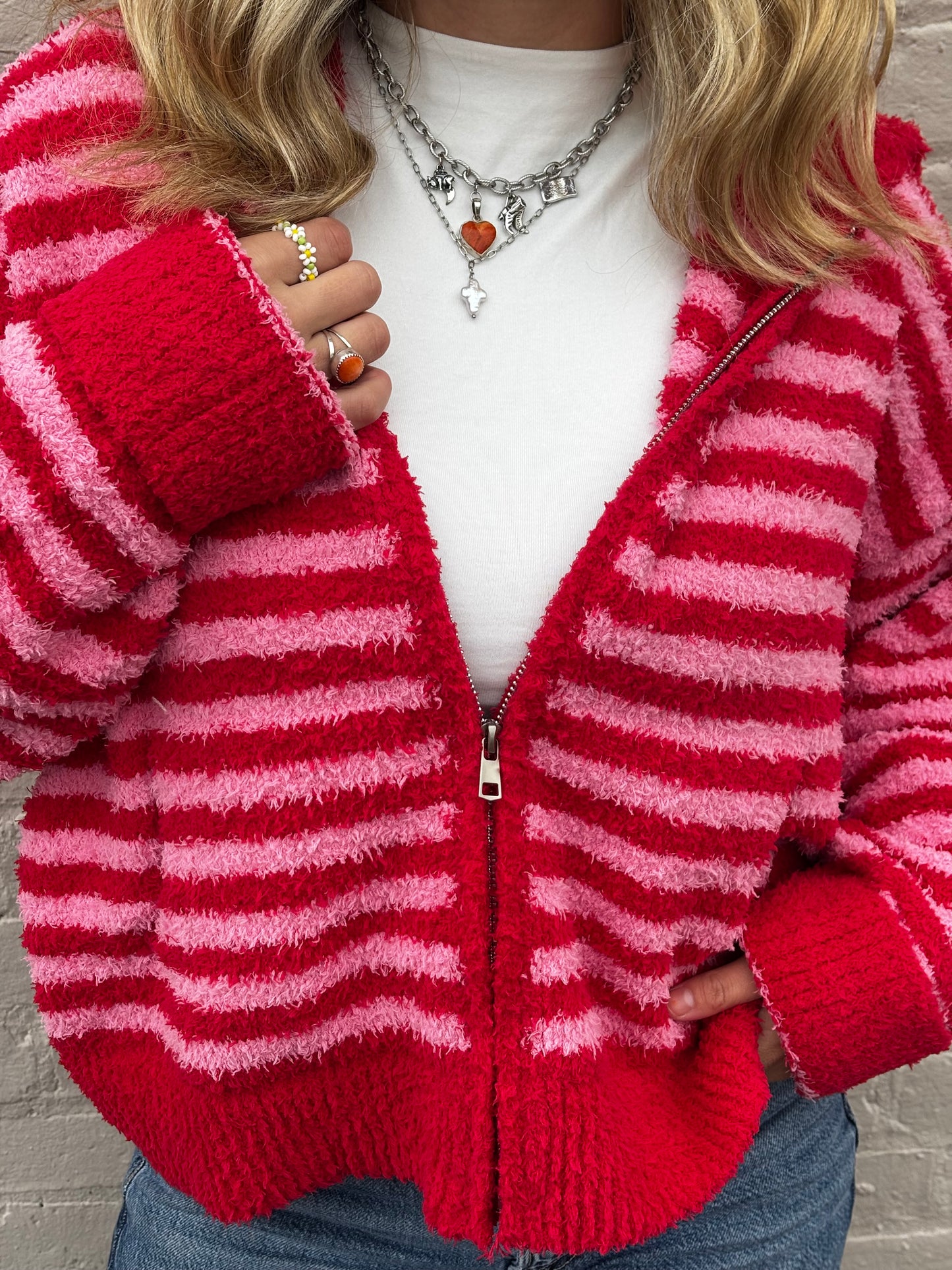 Pink and Red Striped Cardi
