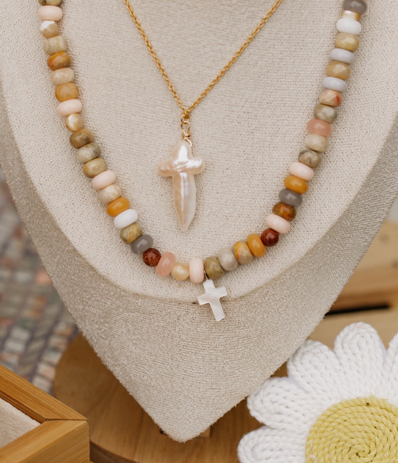 Saltwater Pearl Cross Necklace
